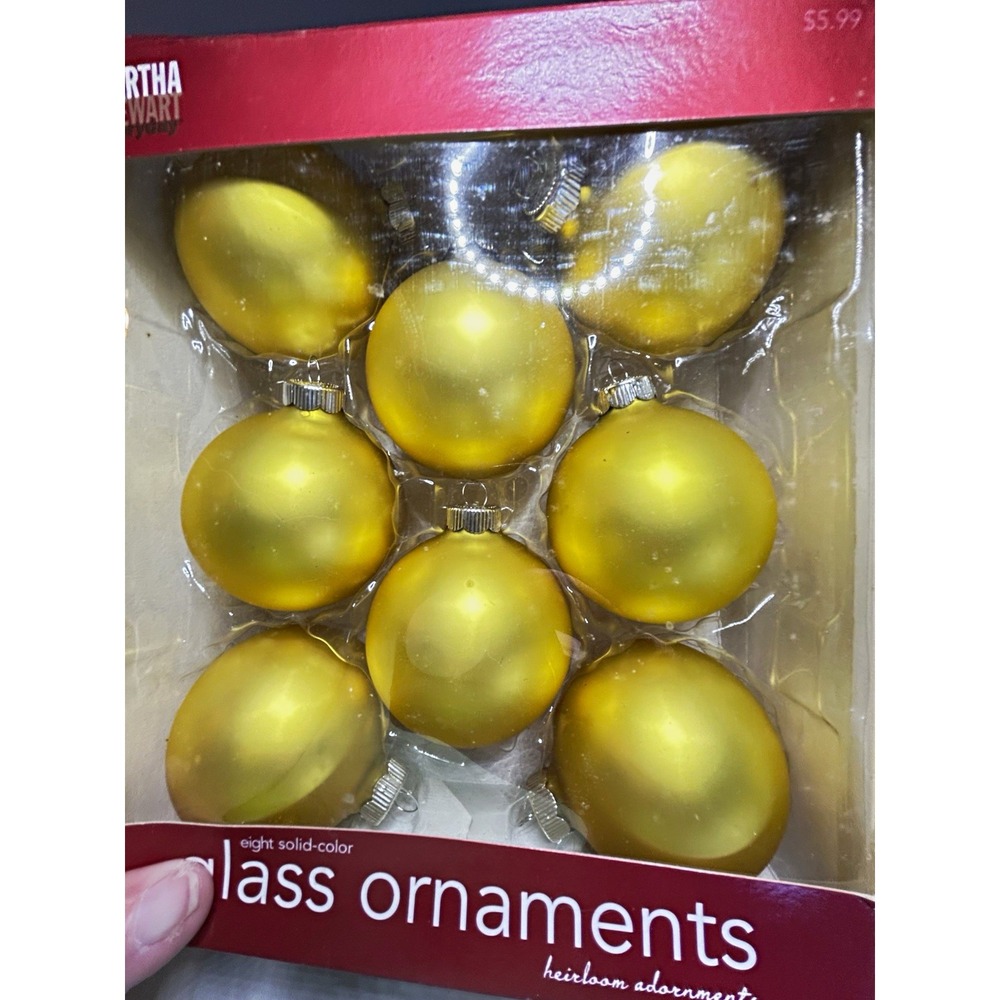 Martha Stewart Glass Gold 8pc 2 5/8in Round Hanging Bauble Ornaments, Christmas